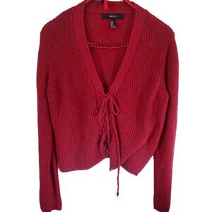 Forever 21 Women Y2K Lace Up Cropped Cardigan Size M Red Fairy Grunge Whimsigoth